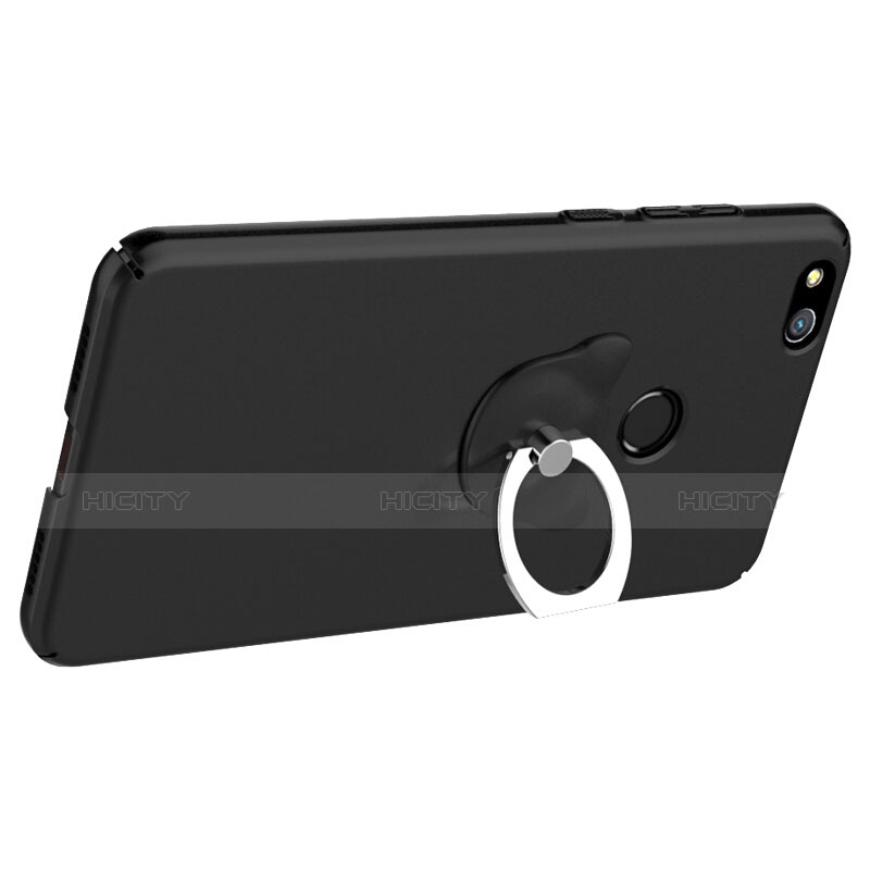 Funda Dura Plastico Rigida Mate con Anillo de dedo Soporte para Huawei GR3 (2017) Negro