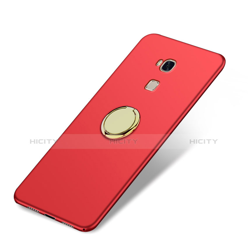 Funda Dura Plastico Rigida Mate con Anillo de dedo Soporte para Huawei Honor 5X Rojo