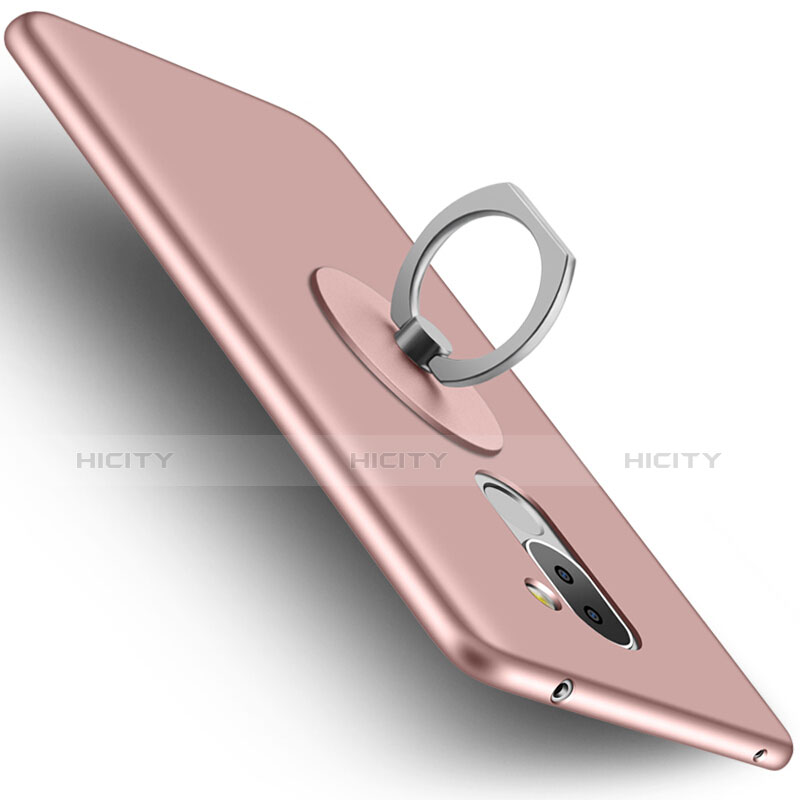 Funda Dura Plastico Rigida Mate con Anillo de dedo Soporte para Huawei Honor 6X Pro Oro Rosa