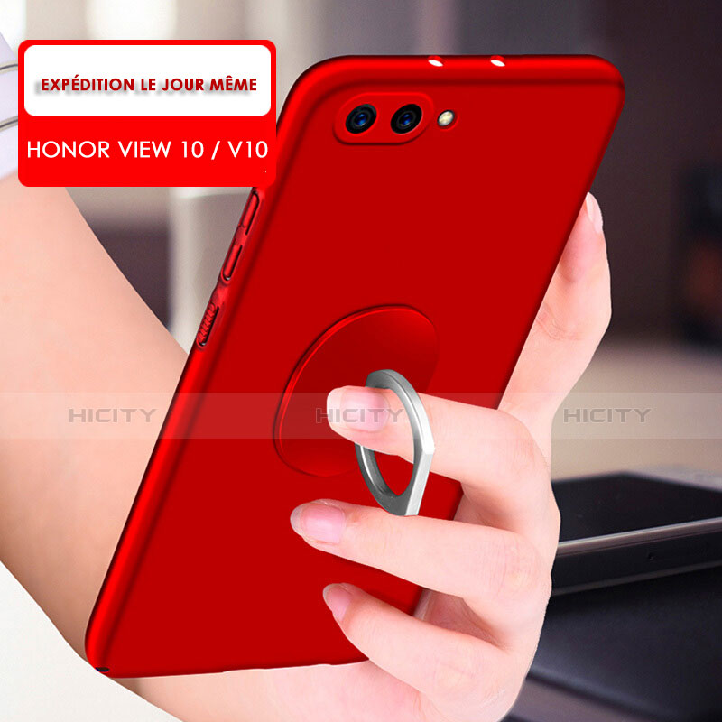 Funda Dura Plastico Rigida Mate con Anillo de dedo Soporte para Huawei Honor V10 Rojo