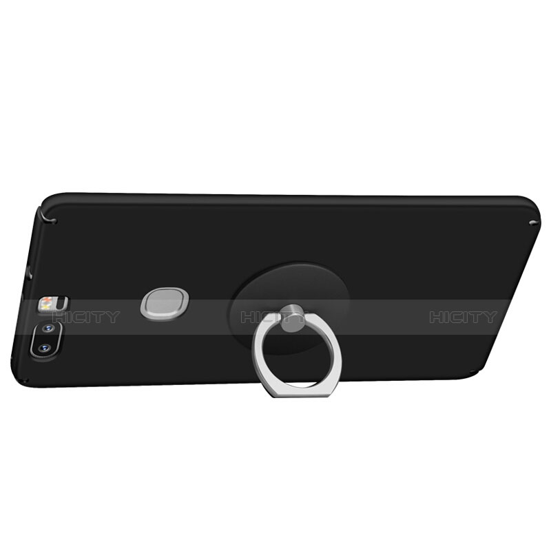 Funda Dura Plastico Rigida Mate con Anillo de dedo Soporte para Huawei Honor V8 Negro