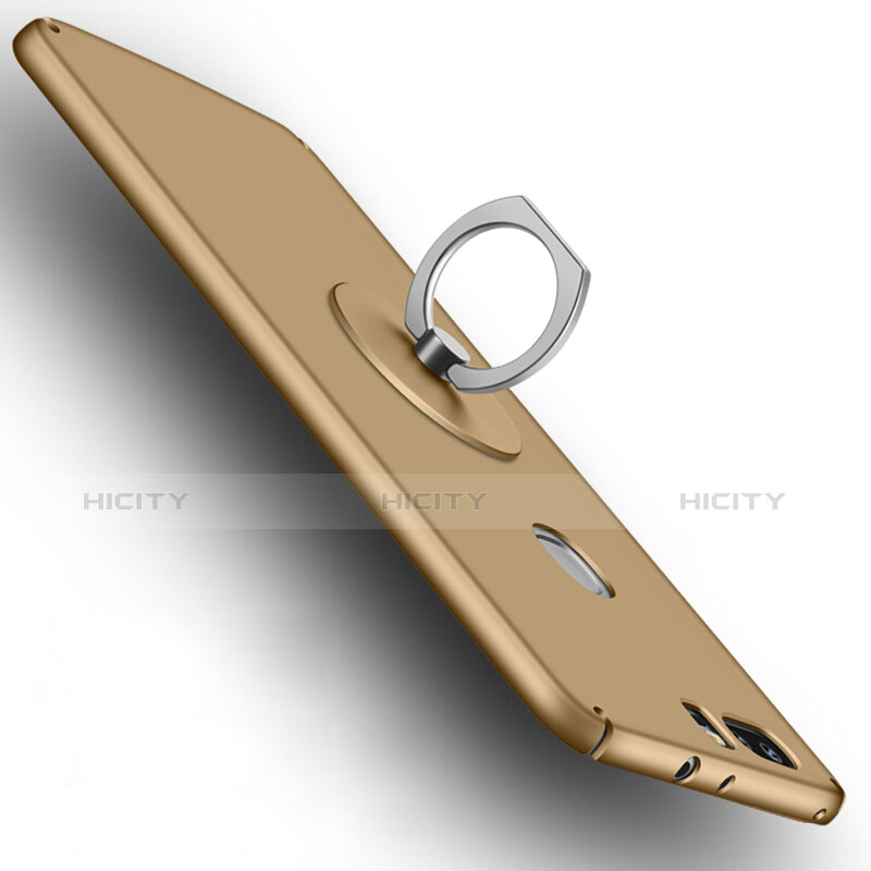 Funda Dura Plastico Rigida Mate con Anillo de dedo Soporte para Huawei Honor V8 Oro