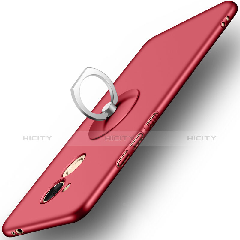 Funda Dura Plastico Rigida Mate con Anillo de dedo Soporte para Huawei Honor V9 Play Rojo