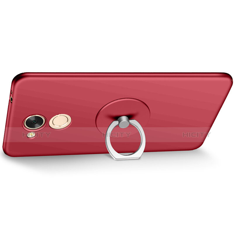 Funda Dura Plastico Rigida Mate con Anillo de dedo Soporte para Huawei Honor V9 Play Rojo