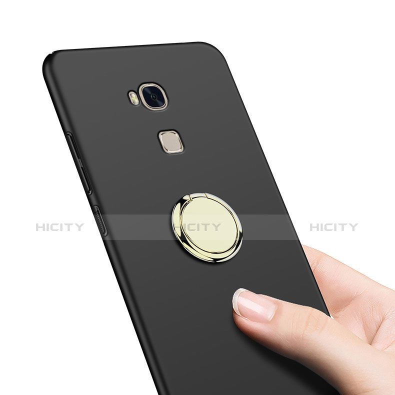 Funda Dura Plastico Rigida Mate con Anillo de dedo Soporte para Huawei Honor X5 Negro