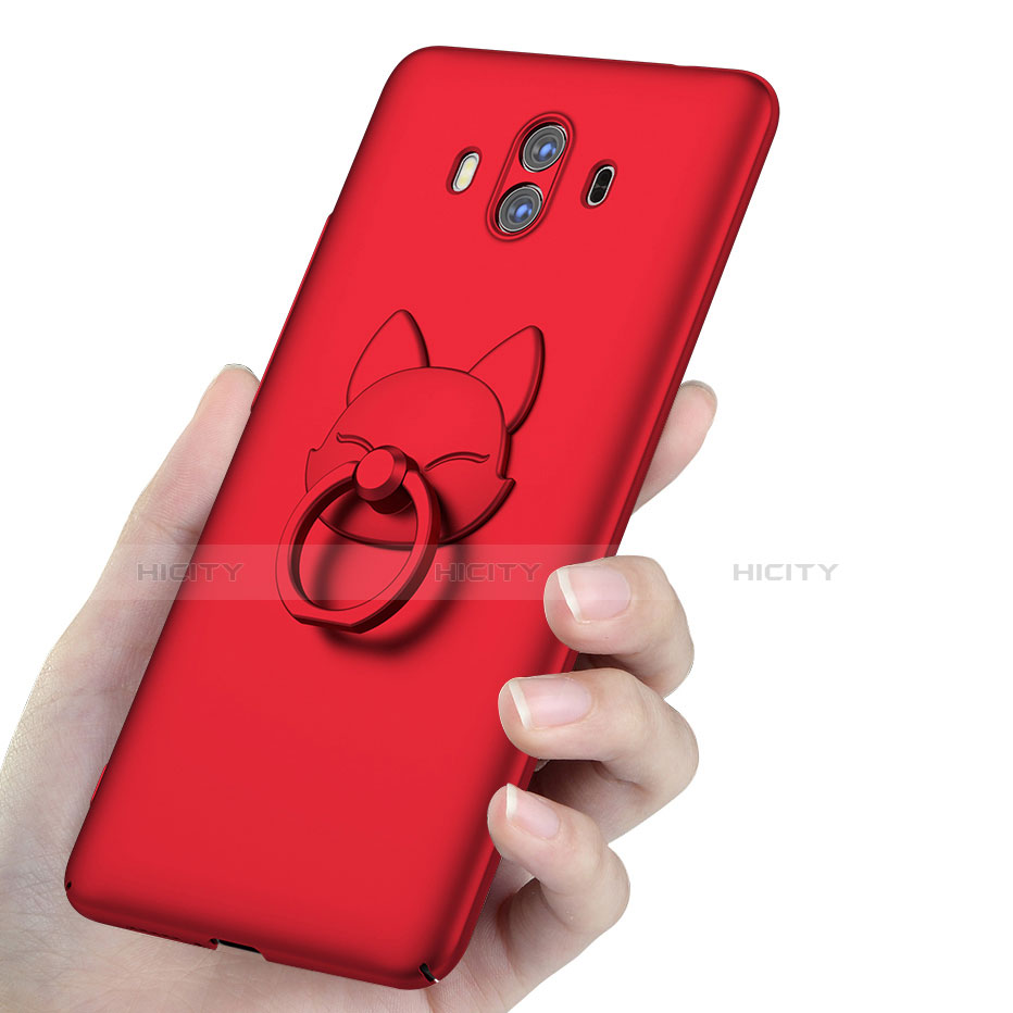 Funda Dura Plastico Rigida Mate con Anillo de dedo Soporte para Huawei Mate 10 Rojo