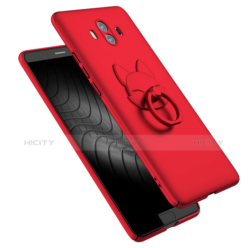 Funda Dura Plastico Rigida Mate con Anillo de dedo Soporte para Huawei Mate 10 Rojo