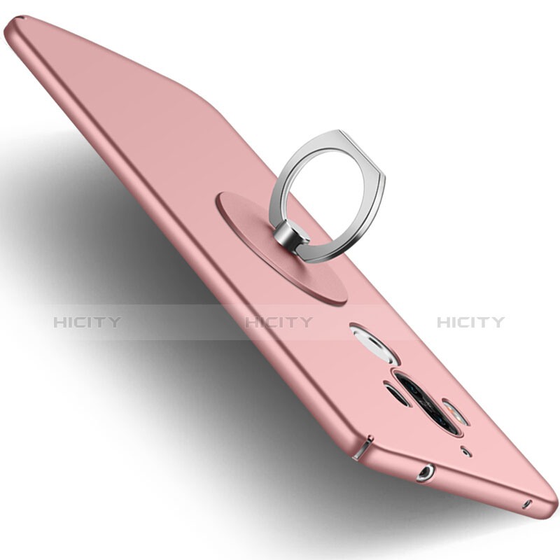 Funda Dura Plastico Rigida Mate con Anillo de dedo Soporte para Huawei Mate 9 Oro Rosa