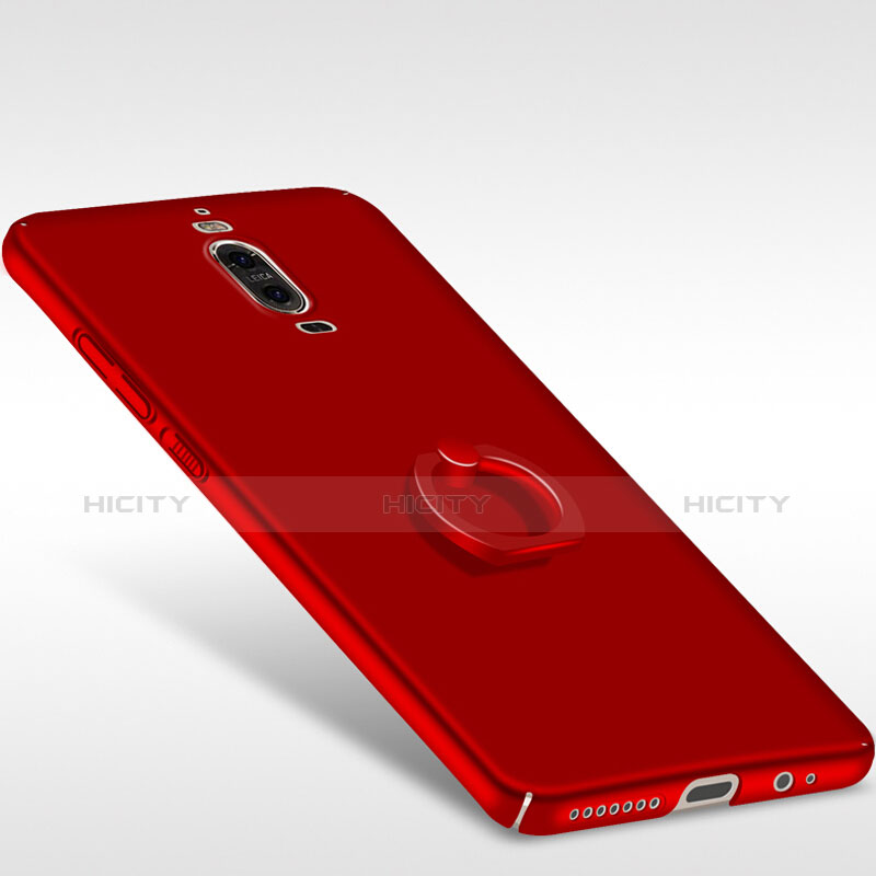 Funda Dura Plastico Rigida Mate con Anillo de dedo Soporte para Huawei Mate 9 Pro Rojo