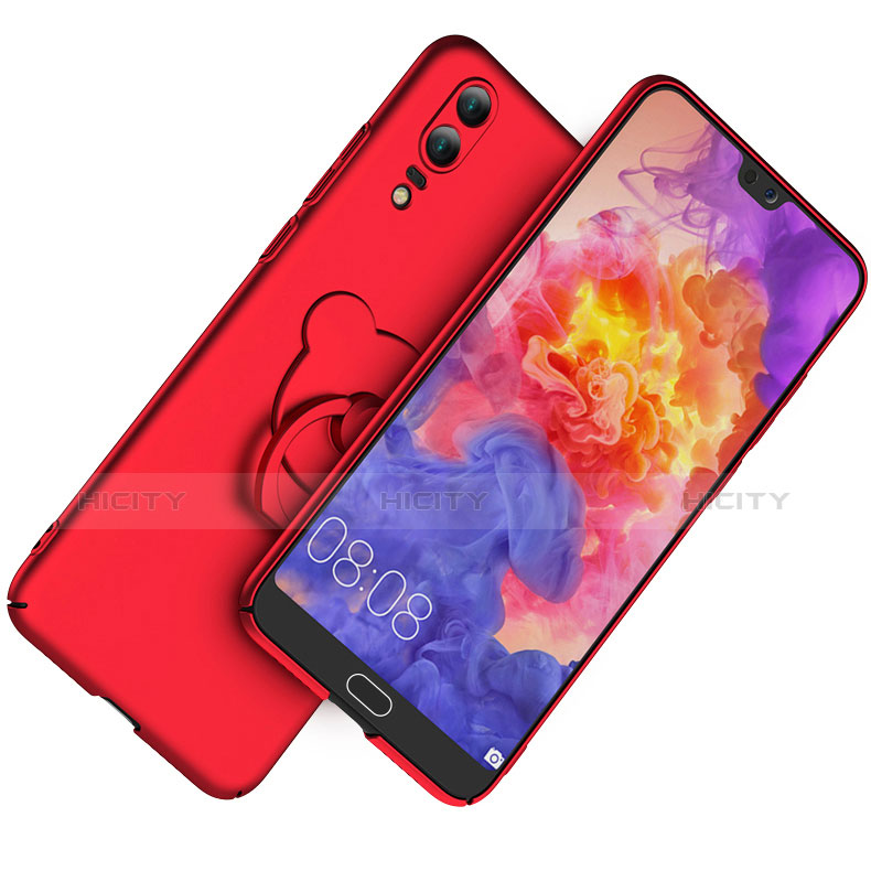 Funda Dura Plastico Rigida Mate con Anillo de dedo Soporte para Huawei P20 Rojo