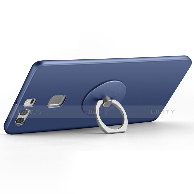 Funda Dura Plastico Rigida Mate con Anillo de dedo Soporte para Huawei P9 Plus Azul