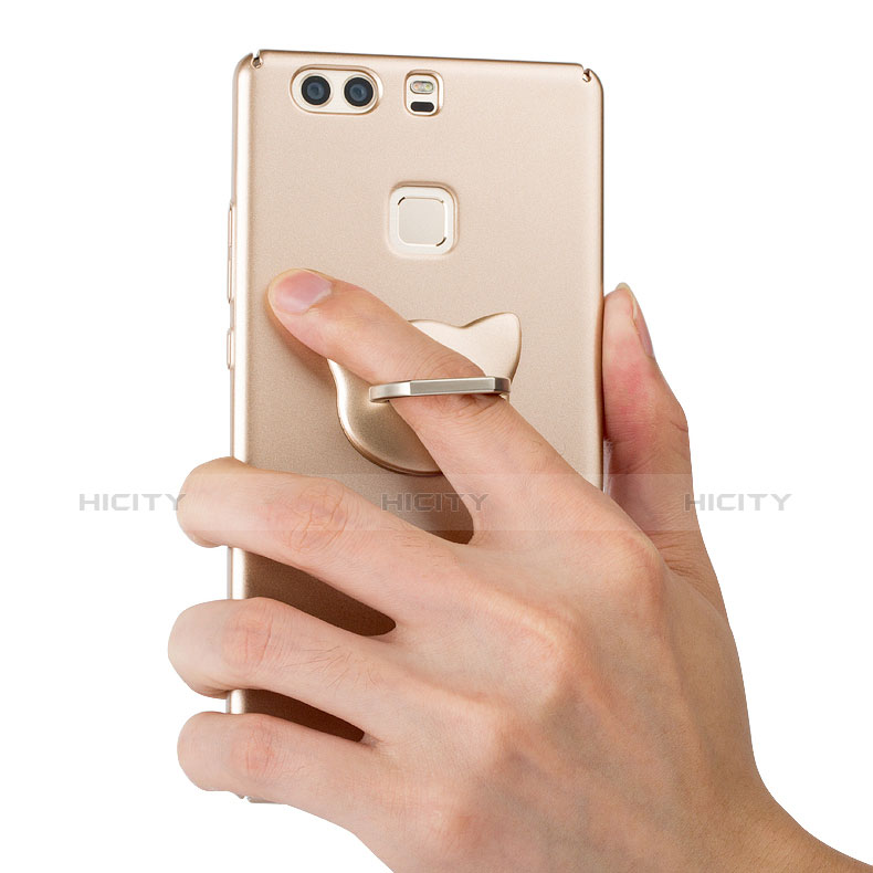 Funda Dura Plastico Rigida Mate con Anillo de dedo Soporte para Huawei P9 Plus Oro