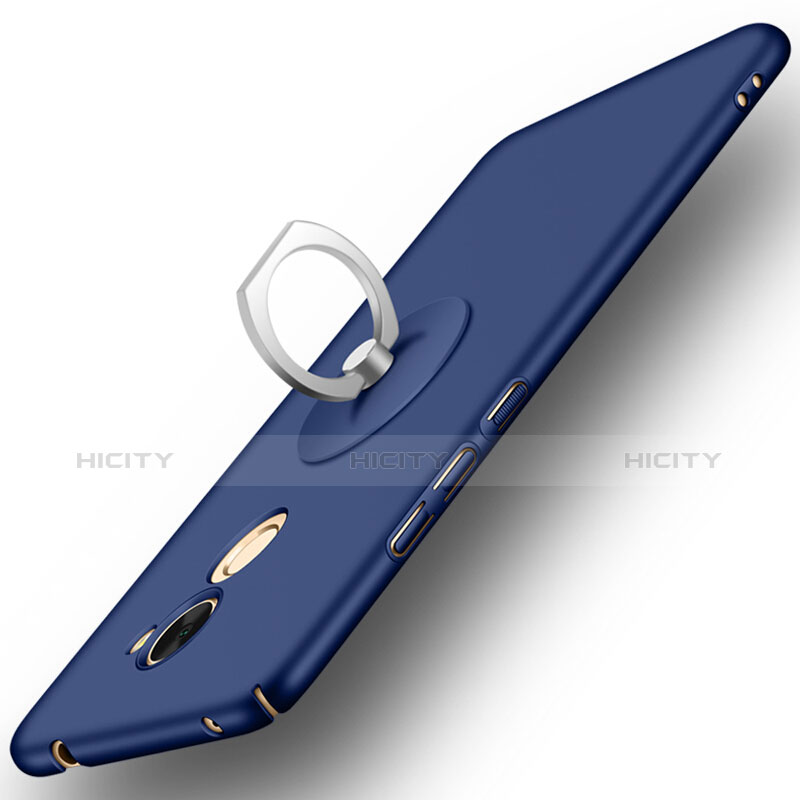 Funda Dura Plastico Rigida Mate con Anillo de dedo Soporte para Huawei Y7 Prime Azul