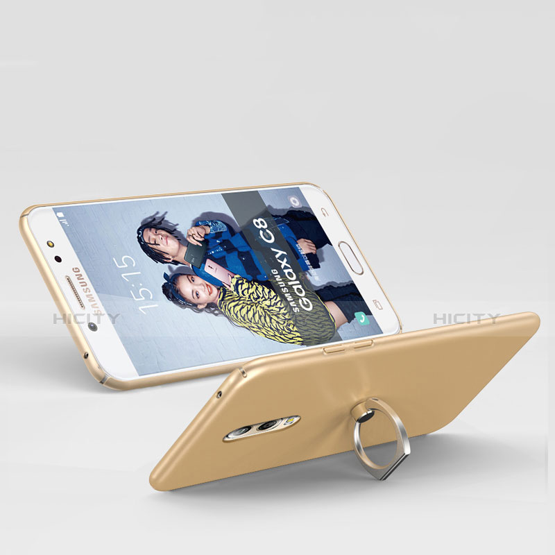 Funda Dura Plastico Rigida Mate con Anillo de dedo Soporte para Samsung Galaxy C7 (2017) Oro