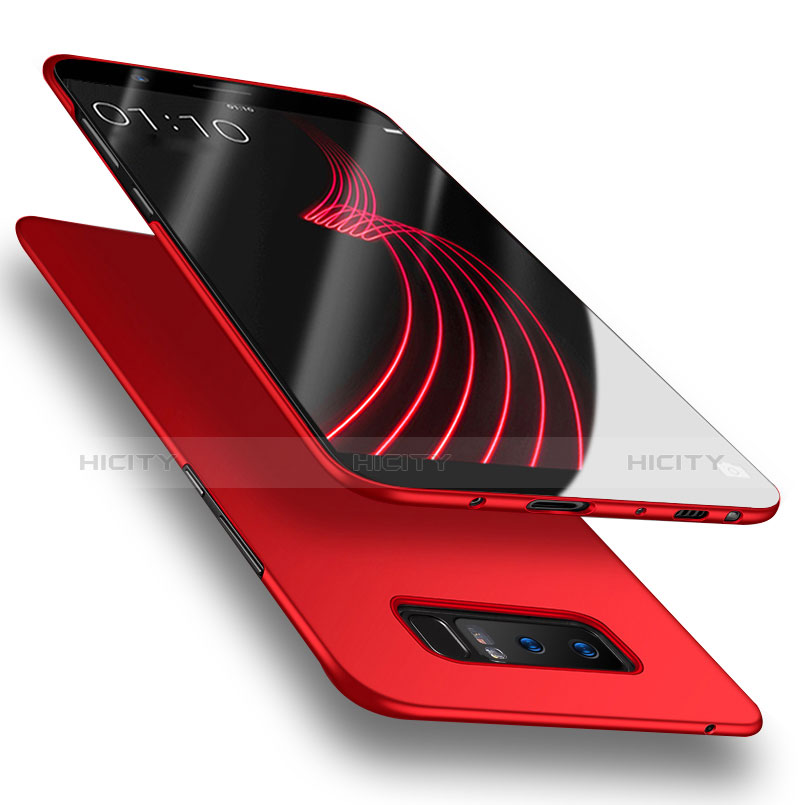 Funda Dura Plastico Rigida Mate con Anillo de dedo Soporte para Samsung Galaxy Note 8 Duos N950F Rojo