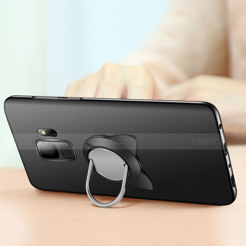 Funda Dura Plastico Rigida Mate con Anillo de dedo Soporte para Samsung Galaxy S9 Negro