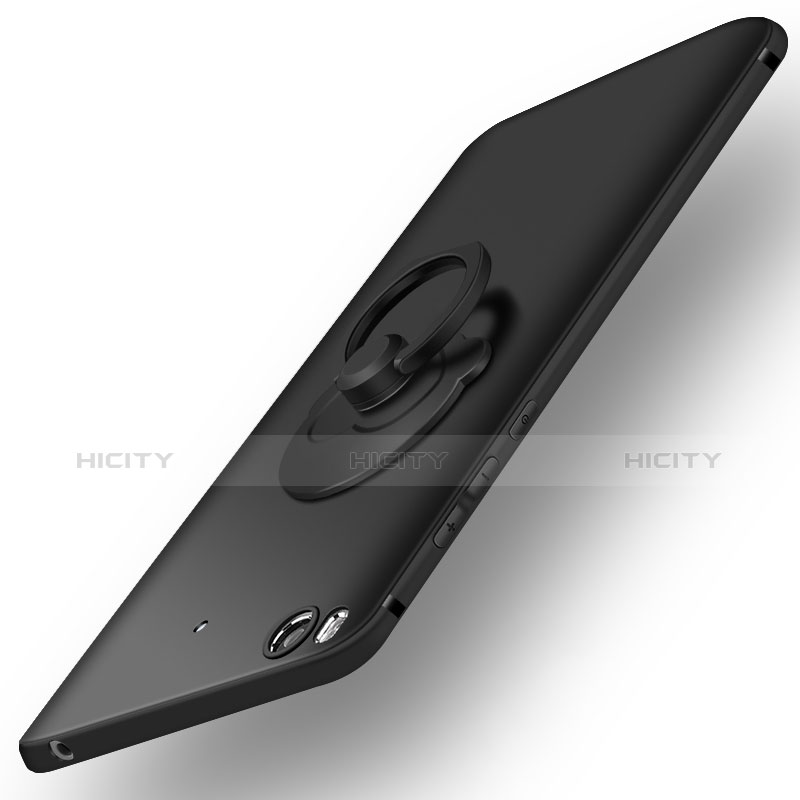 Funda Dura Plastico Rigida Mate con Anillo de dedo Soporte para Xiaomi Mi 5S 4G Negro