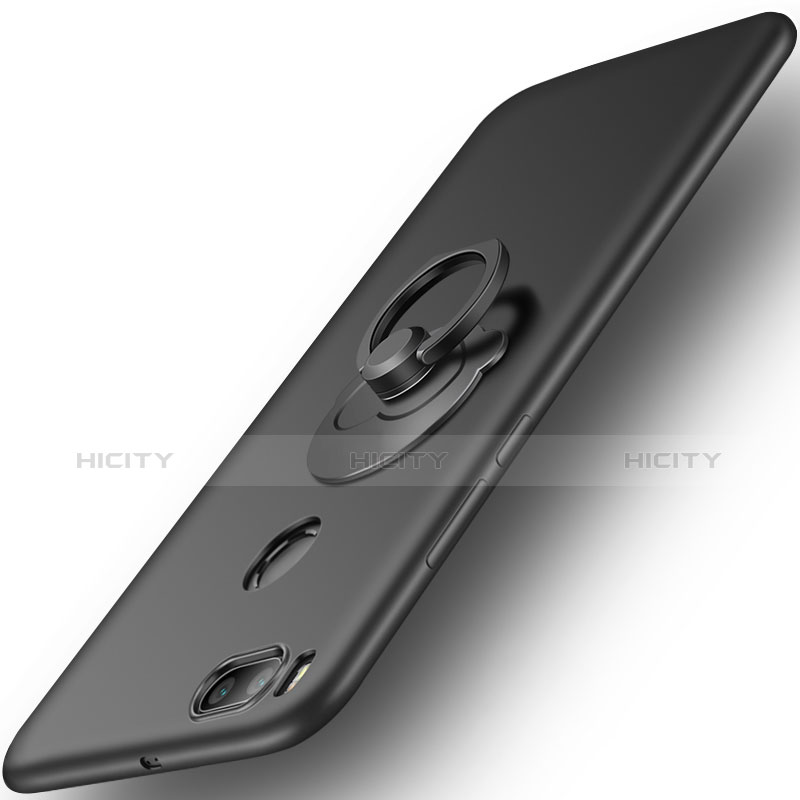 Funda Dura Plastico Rigida Mate con Anillo de dedo Soporte para Xiaomi Mi 5X Negro