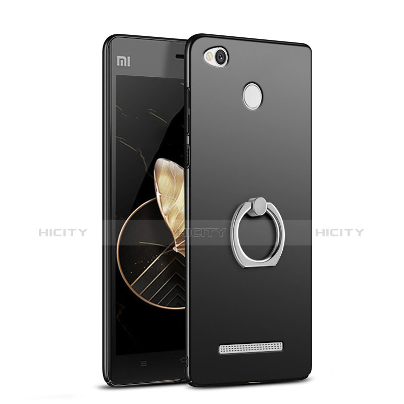 Funda Dura Plastico Rigida Mate con Anillo de dedo Soporte para Xiaomi Redmi 3S Negro