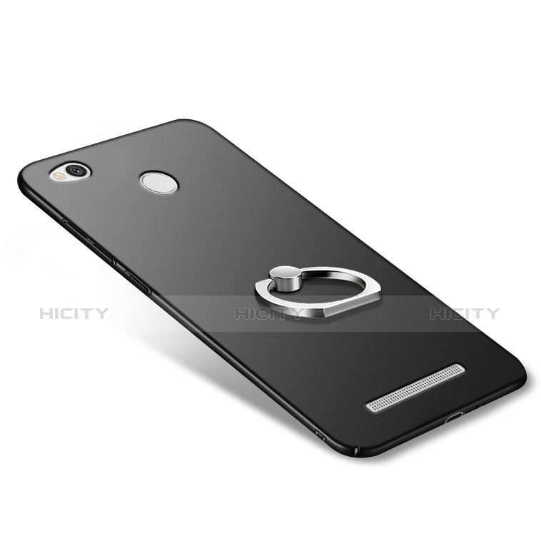Funda Dura Plastico Rigida Mate con Anillo de dedo Soporte para Xiaomi Redmi 3X Negro