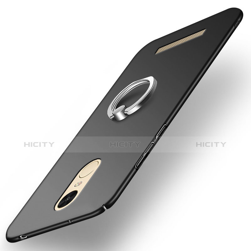 Funda Dura Plastico Rigida Mate con Anillo de dedo Soporte para Xiaomi Redmi Note 3 Negro