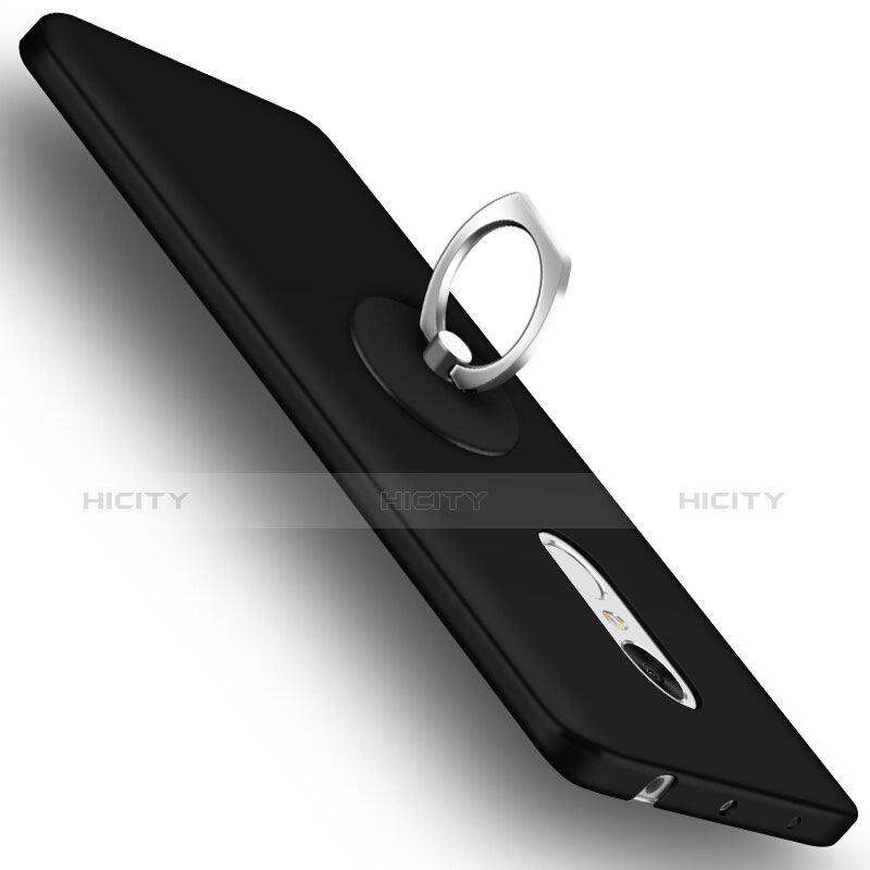 Funda Dura Plastico Rigida Mate con Anillo de dedo Soporte para Xiaomi Redmi Note 4 Negro