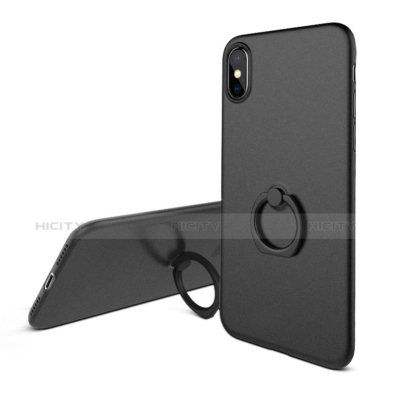 Funda Dura Plastico Rigida Mate con Anillo de dedo Soporte Q02 para Apple iPhone X Negro