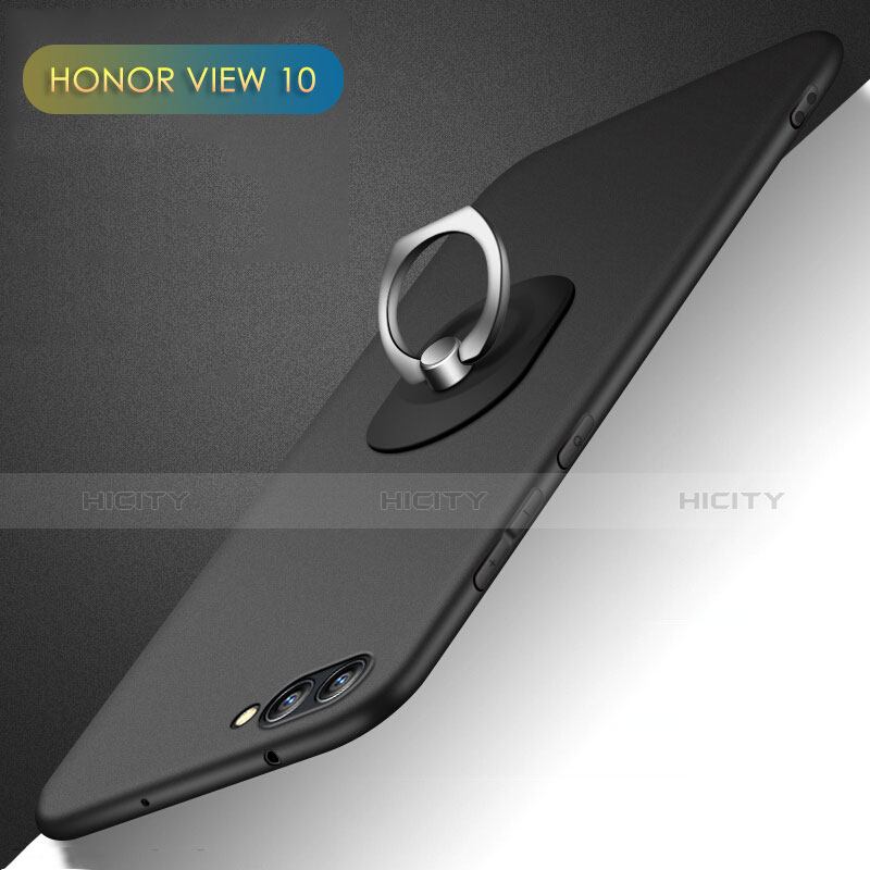Funda Dura Plastico Rigida Mate con Anillo de dedo Soporte Q02 para Huawei Honor V10 Negro