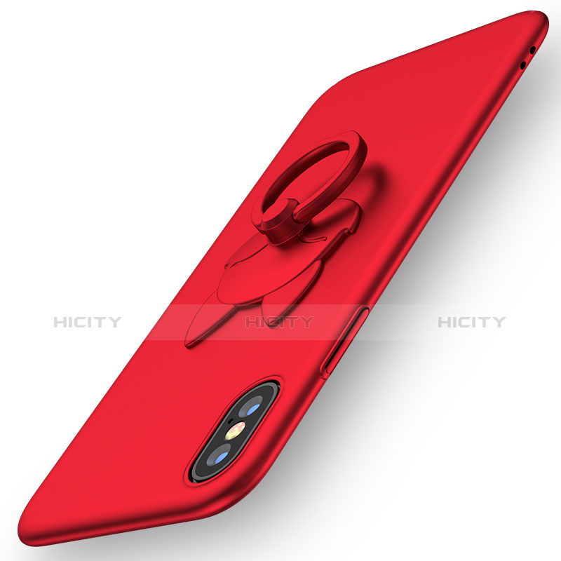 Funda Dura Plastico Rigida Mate con Anillo de dedo Soporte R08 para Apple iPhone Xs Rojo