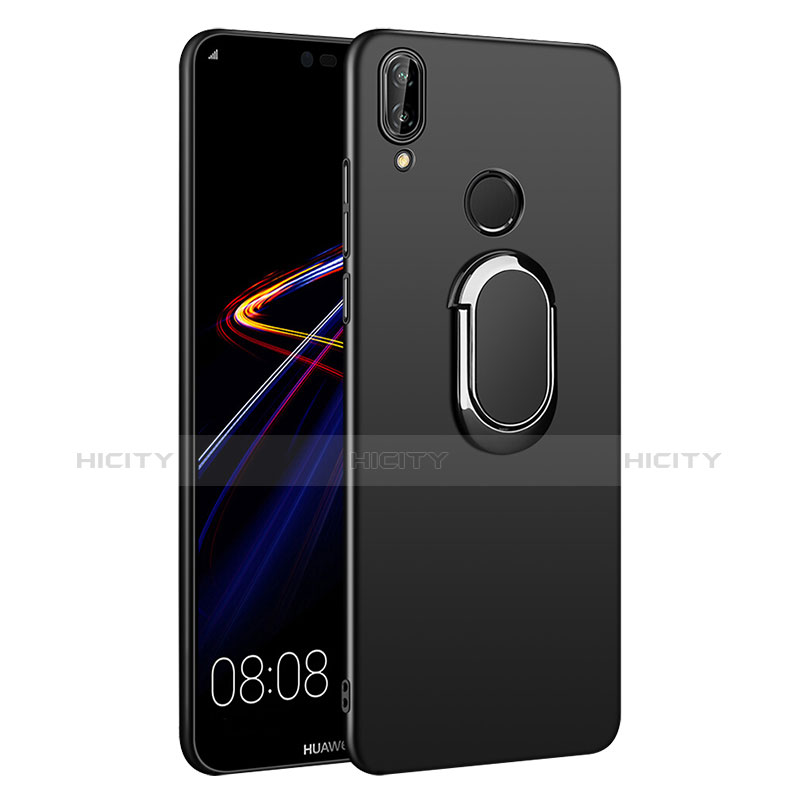 Funda Dura Plastico Rigida Mate con Anillo de dedo Soporte y Lanyard para Huawei Nova 3e Negro