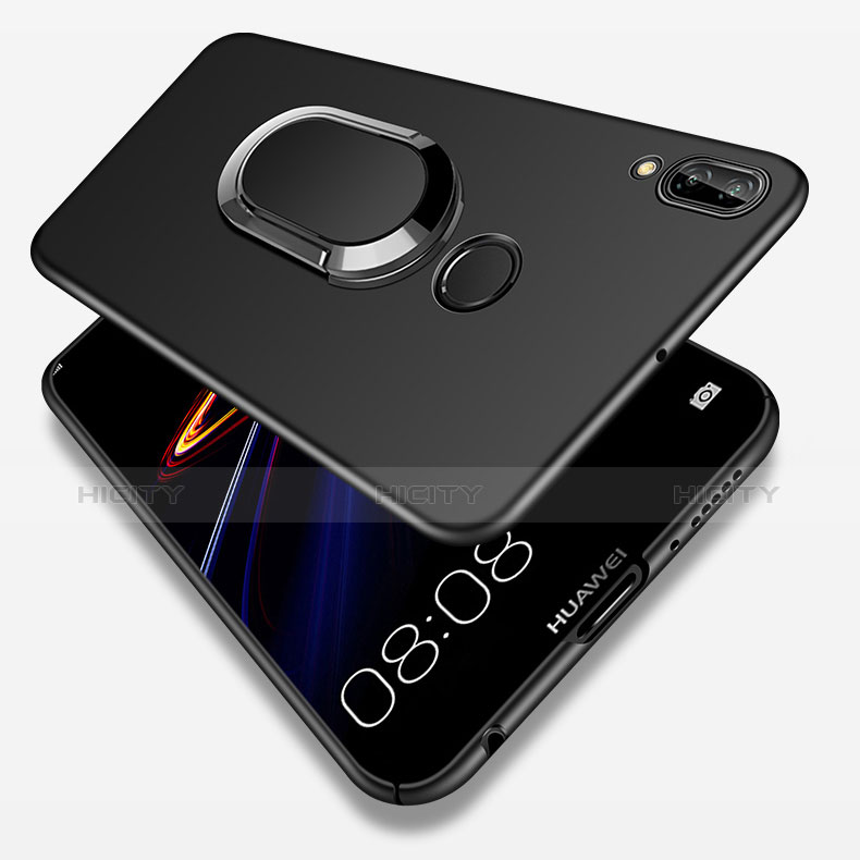 Funda Dura Plastico Rigida Mate con Anillo de dedo Soporte y Lanyard para Huawei Nova 3e Negro