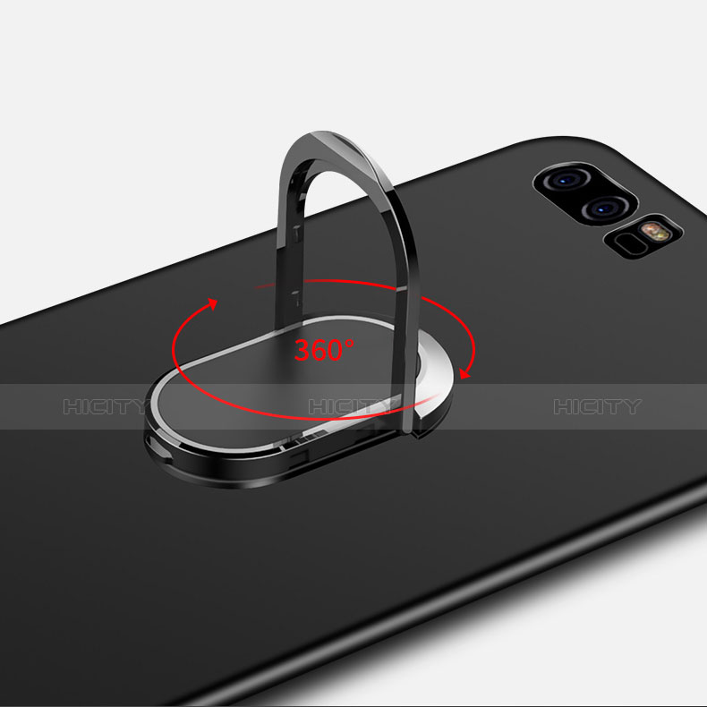 Funda Dura Plastico Rigida Mate con Anillo de dedo Soporte y Lanyard para Huawei P10 Negro