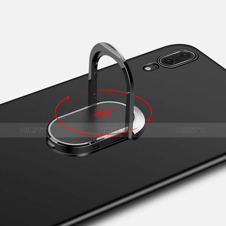 Funda Dura Plastico Rigida Mate con Anillo de dedo Soporte y Lanyard para Huawei P20 Negro