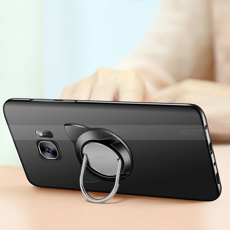 Funda Dura Plastico Rigida Mate con Magnetico Anillo de dedo Soporte para Samsung Galaxy S7 Edge G935F Negro