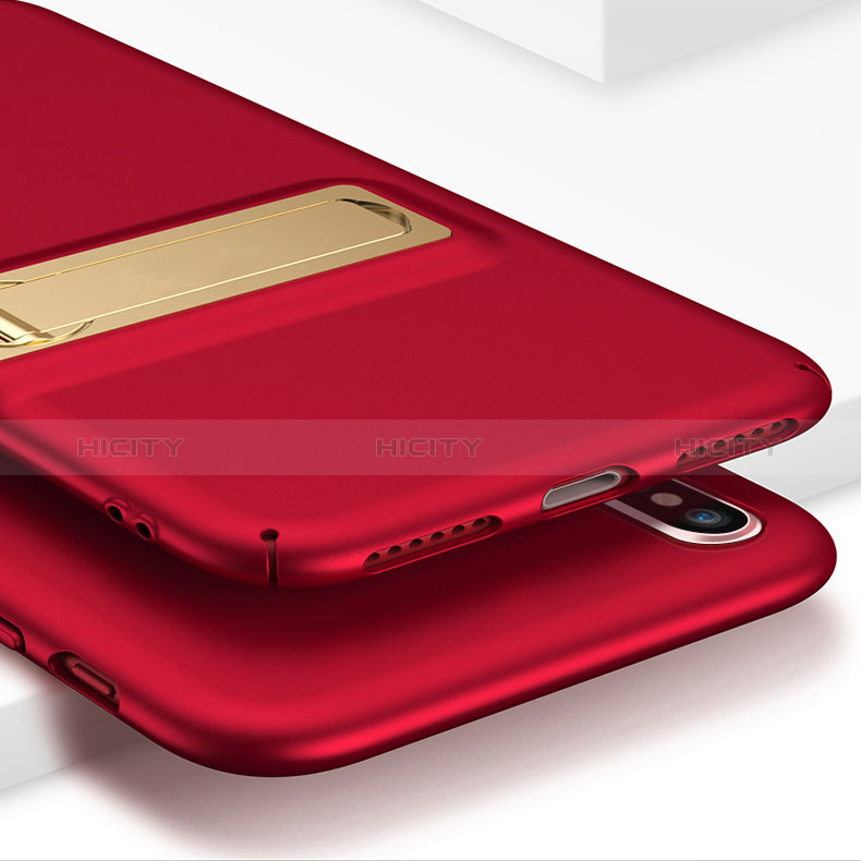 Funda Dura Plastico Rigida Mate con Soporte para Apple iPhone Xs Max Rojo