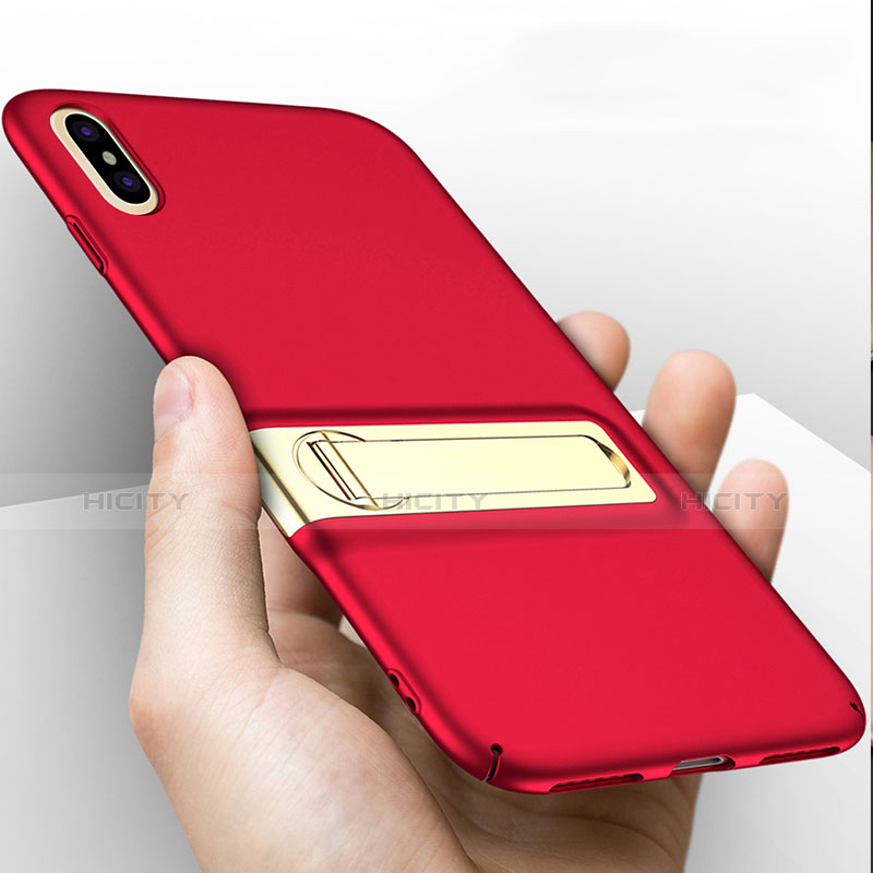 Funda Dura Plastico Rigida Mate con Soporte para Apple iPhone Xs Rojo