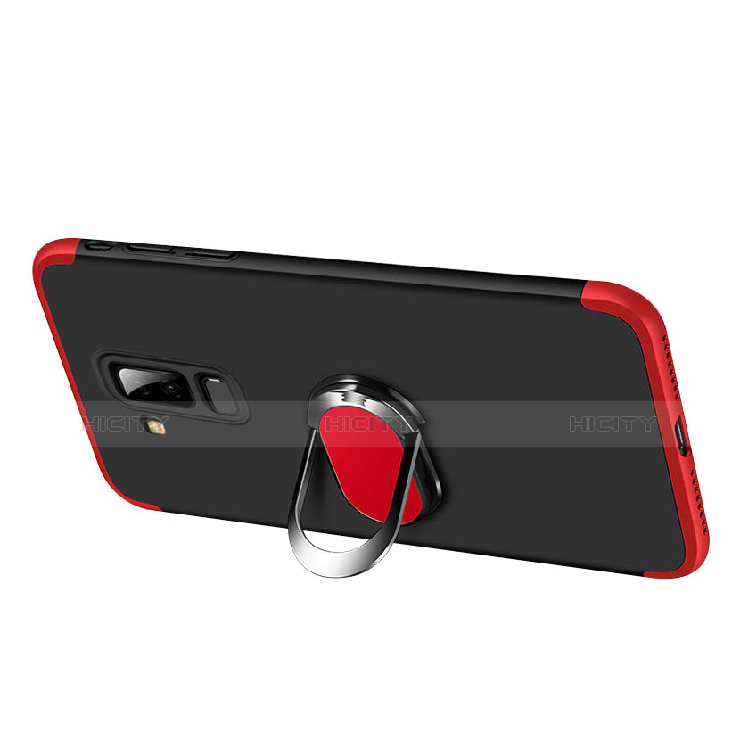 Funda Dura Plastico Rigida Mate Frontal y Trasera 360 Grados con Anillo de dedo Soporte Q01 para Samsung Galaxy A6 Plus (2018) Rojo y Negro