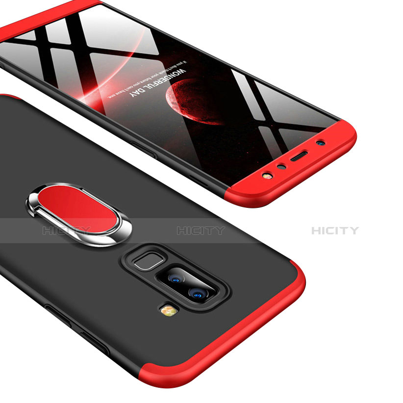 Funda Dura Plastico Rigida Mate Frontal y Trasera 360 Grados con Anillo de dedo Soporte Q01 para Samsung Galaxy A9 Star Lite Rojo y Negro