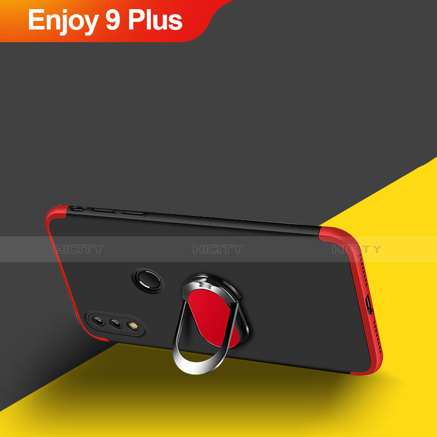 Funda Dura Plastico Rigida Mate Frontal y Trasera 360 Grados con Magnetico Anillo de dedo Soporte para Huawei Enjoy 9 Plus Rojo y Negro