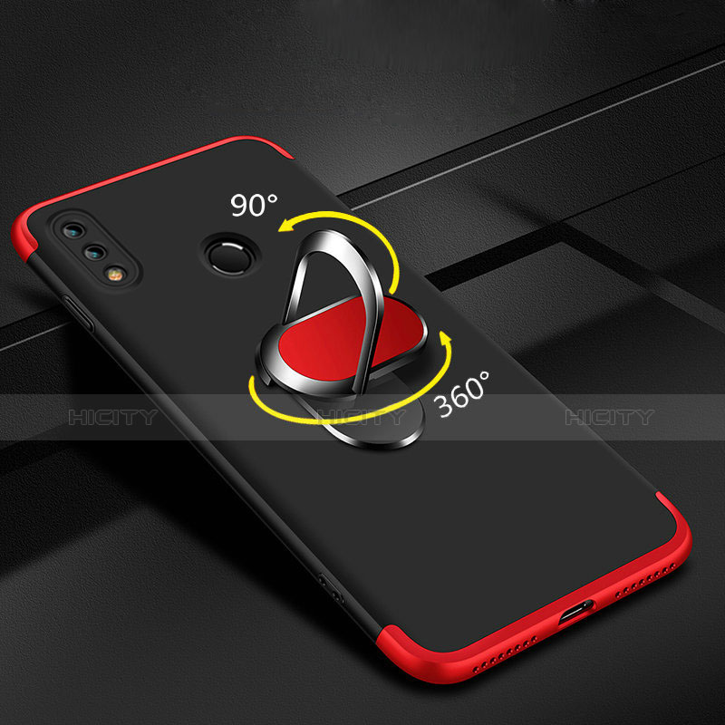 Funda Dura Plastico Rigida Mate Frontal y Trasera 360 Grados con Magnetico Anillo de dedo Soporte para Huawei Y9 (2019) Rojo y Negro