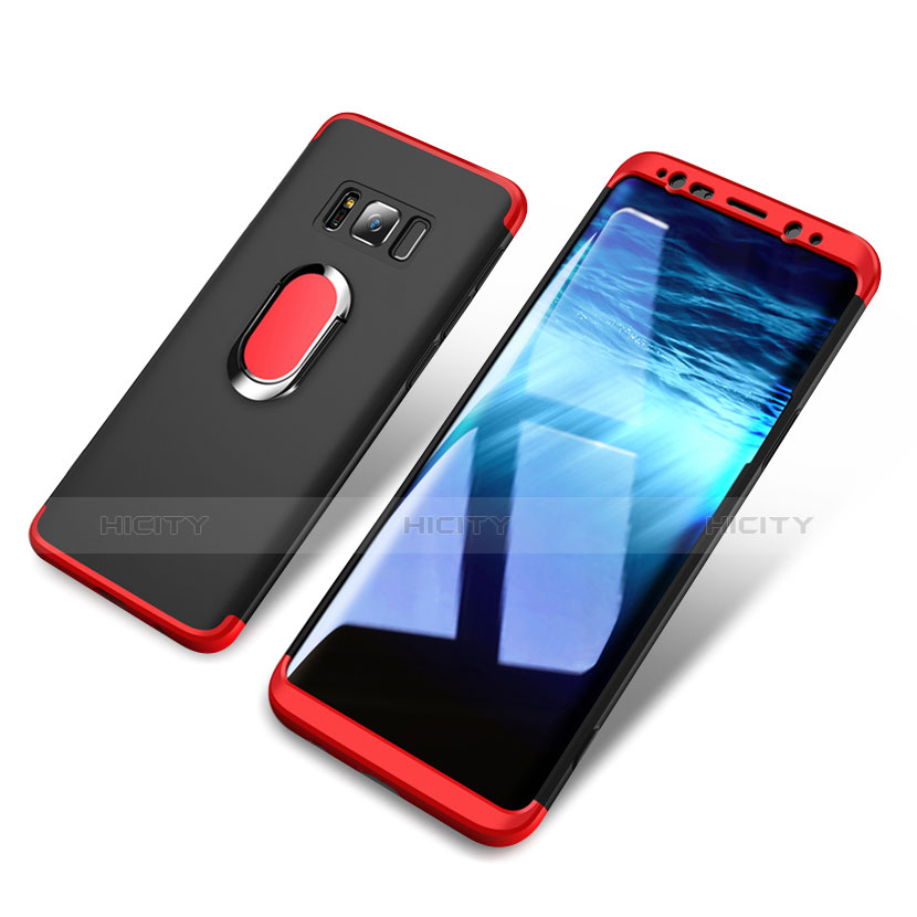 Funda Dura Plastico Rigida Mate Frontal y Trasera 360 Grados con Magnetico Anillo de dedo Soporte para Samsung Galaxy S8 Plus Rojo y Negro