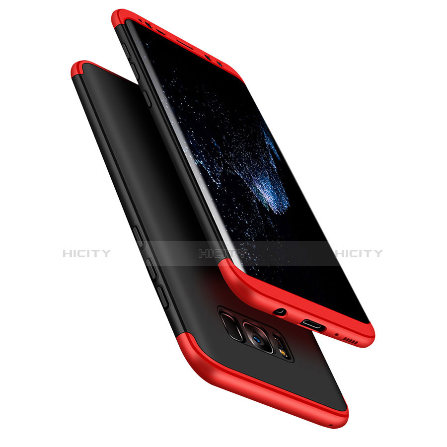 Funda Dura Plastico Rigida Mate Frontal y Trasera 360 Grados con Magnetico Anillo de dedo Soporte para Samsung Galaxy S8 Plus Rojo y Negro