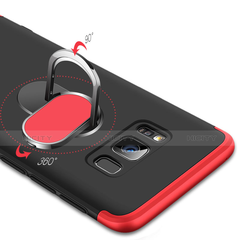 Funda Dura Plastico Rigida Mate Frontal y Trasera 360 Grados con Magnetico Anillo de dedo Soporte para Samsung Galaxy S8 Rojo y Negro