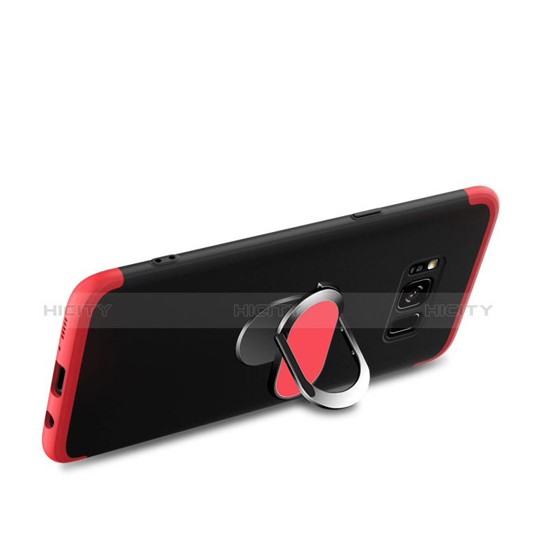 Funda Dura Plastico Rigida Mate Frontal y Trasera 360 Grados con Magnetico Anillo de dedo Soporte para Samsung Galaxy S8 Rojo y Negro
