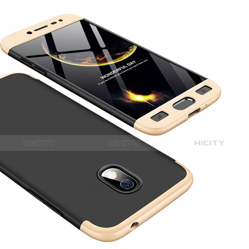 Funda Dura Plastico Rigida Mate Frontal y Trasera 360 Grados para Samsung Galaxy J7 Pro Oro y Negro