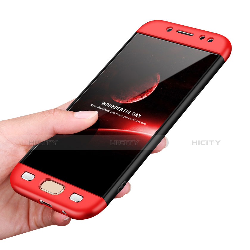 Funda Dura Plastico Rigida Mate Frontal y Trasera 360 Grados para Samsung Galaxy J7 Pro Rojo y Negro