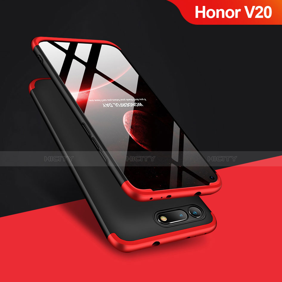 Funda Dura Plastico Rigida Mate Frontal y Trasera 360 Grados Q01 para Huawei Honor View 20 Rojo y Negro