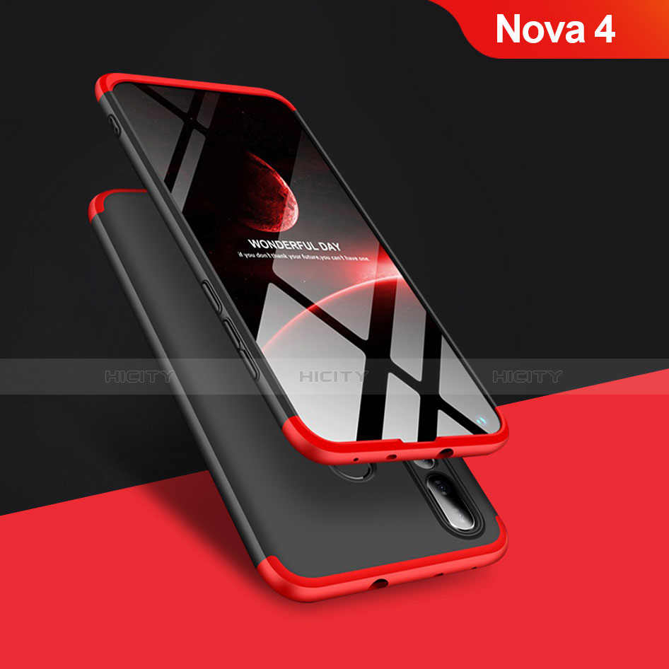 Funda Dura Plastico Rigida Mate Frontal y Trasera 360 Grados Q01 para Huawei Nova 4 Rojo y Negro