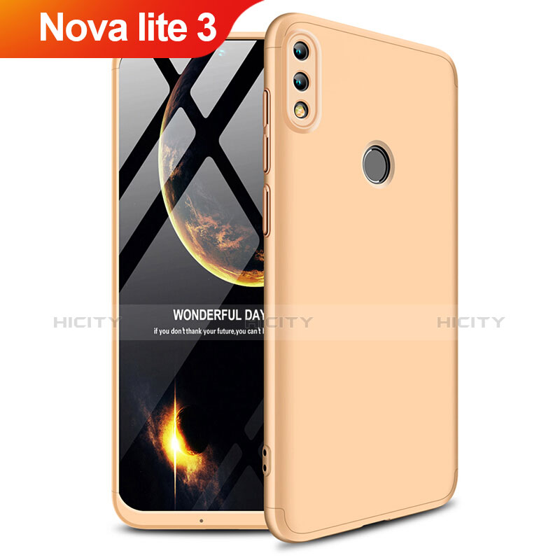 Funda Dura Plastico Rigida Mate Frontal y Trasera 360 Grados Q01 para Huawei Nova Lite 3 Oro