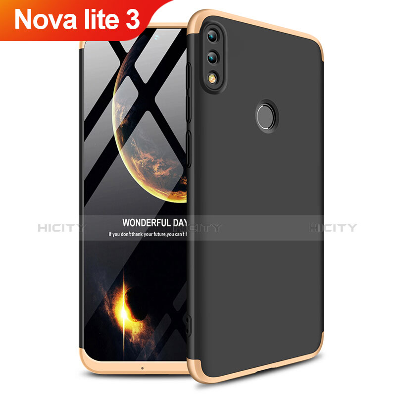 Funda Dura Plastico Rigida Mate Frontal y Trasera 360 Grados Q01 para Huawei Nova Lite 3 Oro y Negro